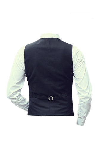 Svart singlebreasted herredressvest med tilbehør sett